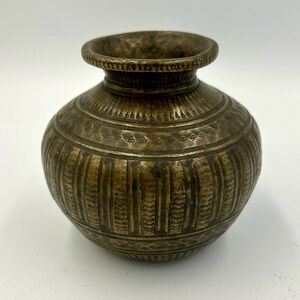 Vintage Indian Brass Lota Vase Water Vessel Handmade